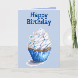 Cartão de aniversário do Cupcake Velvet azul