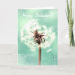 Cartão de aniversário do dente-de-leão<br><div class="desc">A imagem delicada do dente-de-leão,  interior verde da mensagem do fundo lê: "Feliz aniversario!! Esperança é um dia especial!!"</div>