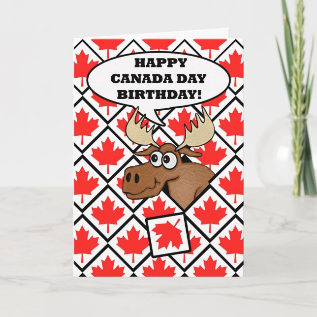 Cartão de aniversário do dia de Canadá, alce, (Frente)