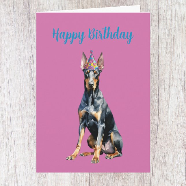 Cartão de Aniversário do Doberman Cute (Criador carregado)
