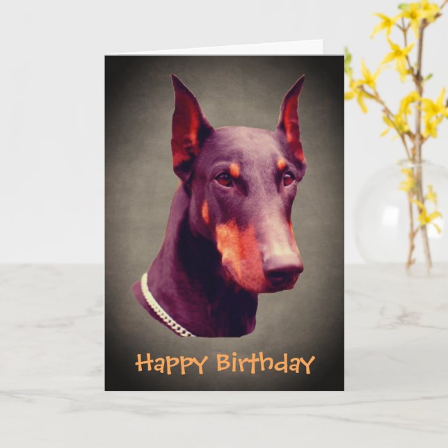 Cartão de Aniversário do Doberman Pinscher (Flor Amarela)