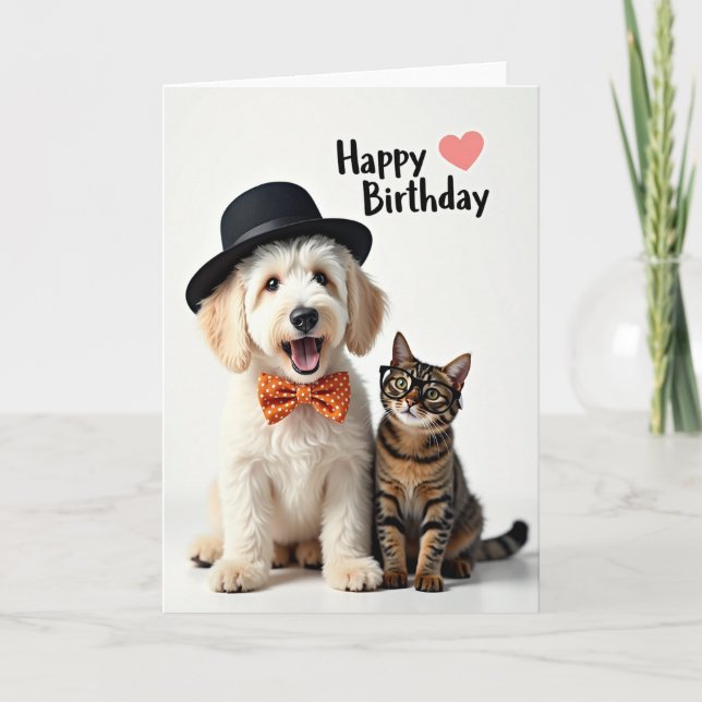 Cartão de Aniversário do Duo de Animais Alegres (Frente)