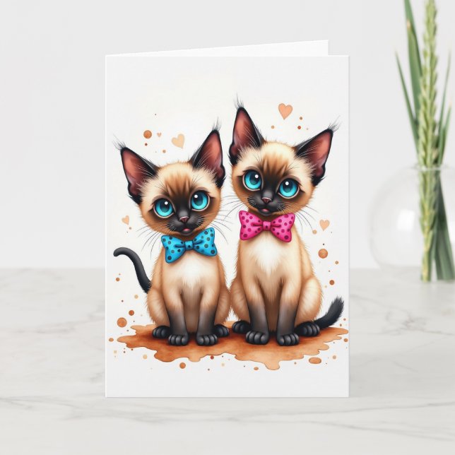 Cartão de Aniversário do Duo de Gatos Alegres (Frente)