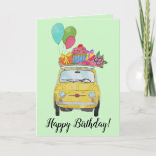 Cartão de Aniversário do Fiat 500 Retro Amarelo