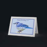 Cartão de aniversário do filho com o pássaro de<br><div class="desc">Este Jay azul bonito olha calmo com sua crista,  que está normalmente ereta,  encontrando-se para baixo contra sua cabeça.  Faz um cartão bonito do aniversário.</div>