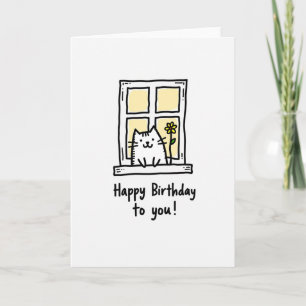 Cartão de Aniversário do Gato Aconchegante na Jane