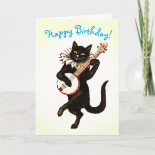 CARTÃO DE ANIVERSÁRIO DO GATO BANJO PERSONALIZÁ
