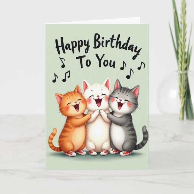 Cartão de Aniversário do Gato Cantando (Frente)