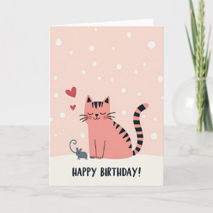 Cartão de Aniversário do Gato Coral Doce