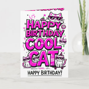 Cartão de Aniversário do Gato Legal com Óculos Ros