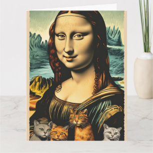 CARTÃO DE ANIVERSÁRIO DO GATO MONA LISA