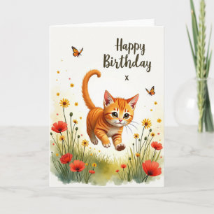 Cartão de Aniversário do Gato Saltitante