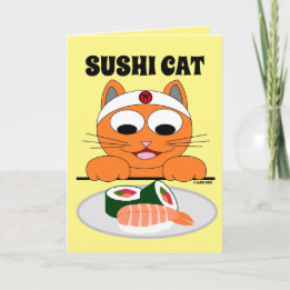 Cartão de Aniversário do Gato SUSHI Engraçado