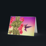 Cartão de Aniversário do Hummingbird Red Flowers<br><div class="desc">Um beija-flor toma néctar de flores vermelhas brilhantes contra um fundo roxo a verde sombreado neste cartão de aniversário para um amigo especial.</div>