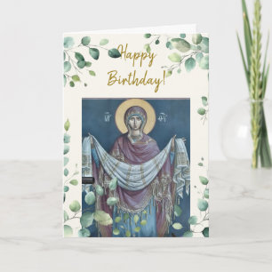 Cartão de Aniversário do Ícone Ortodoxo Theotokos 