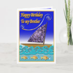 Cartão de aniversário do irmão<br><div class="desc">"Feliz aniversário"    Irmão Graphic de ondas de barco e peixes.</div>