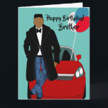 Cartão de Aniversário do Irmão Africano-Americano<br><div class="desc">Este cartão de aniversário legal apresenta um macho afro-americano com casaco preto,  jeans e gravata. Mande um cartão para o seu irmão que é relacionável e expressa sua mensagem da maneira que você desejava.</div>