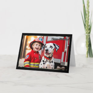 Cartão de Aniversário do Jovem Bombeiro e do Garot