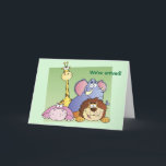 Cartão de Aniversário do Jungle Friends<br><div class="desc">O cartão de aniversário deste miúdo bonito contém quatro cartoons de animais da selva,  incluindo uma girafa,  um elefante,  um hipopótamo e um leão num fundo verde-tônico. O texto na frente e no dentro é totalmente personalizável,  então você pode mudá-lo para dizer o que quiser.</div>
