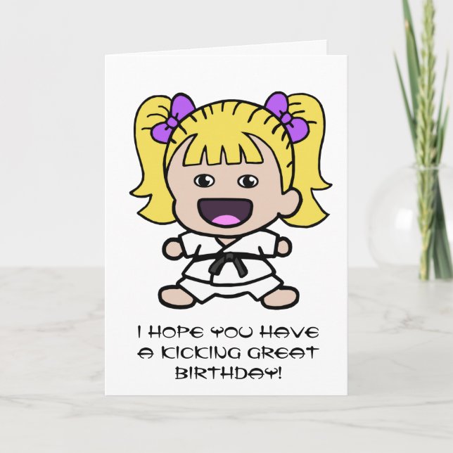 Cartão de aniversário do karaté para meninas (Frente)
