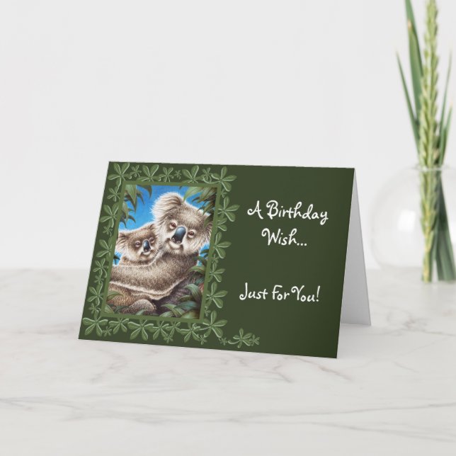 Cartão de aniversário do Koala e do bebê (Frente)