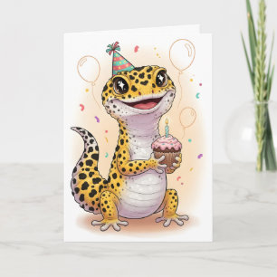 Cartão de Aniversário do Lagarto Leopardo Aventure