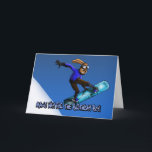 Cartão de Aniversário do legal Rabbit Snowboarder<br><div class="desc">Um jovem coelho mostra suas habilidades de snowboard. Mostrado sobre um fundo azul com neve lateral. Este tema também pode ser encontrado em suprimentos de festa de aniversário para crianças,  convites,  adesivos e muito mais na minha loja. Obrigados para passar!</div>