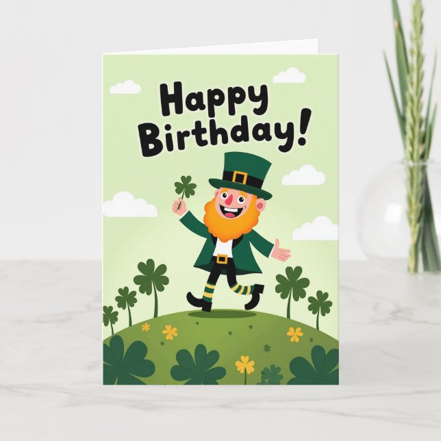 Cartão de Aniversário do Leprechaun Sortudo (Frente)