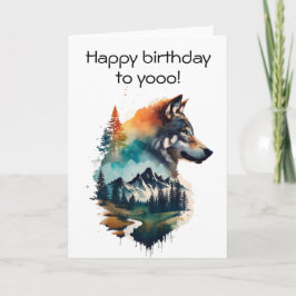 Cartão de Aniversário do Lobo em Aquarela para Ama