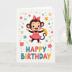 Cartão de Aniversário do Macaco de Vestido Rosa