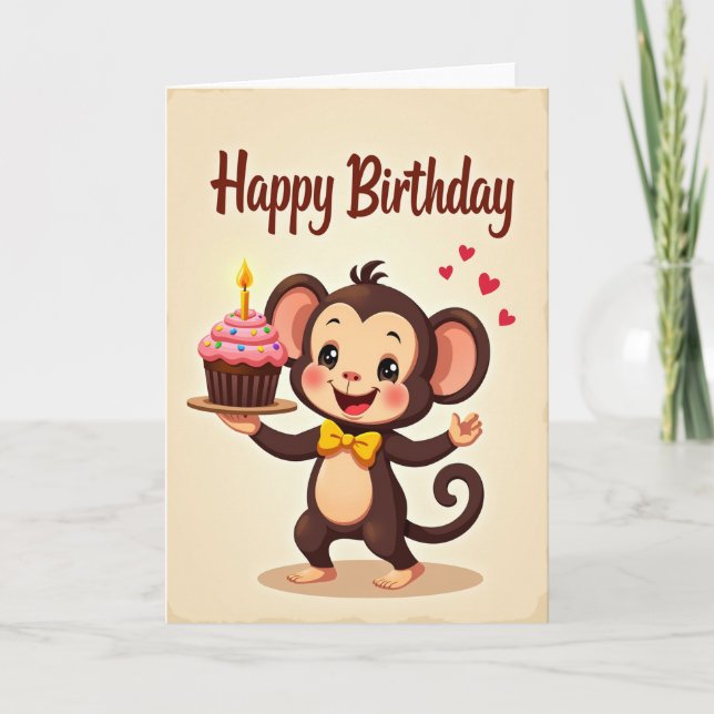 Cartão de Aniversário do Macaco Sorridente (Frente)