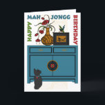 Cartão de Aniversário do Mah Jongg Bird<br><div class="desc">O novo design incorpora elementos de Mah Jongg: vaso de flores,  caso com dragão,  um pássaro,  e um ponto.</div>
