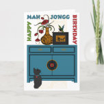 Cartão de Aniversário do Mah Jongg Bird<br><div class="desc">O novo design incorpora elementos de Mah Jongg: vaso de flores,  caso com dragão,  um pássaro,  e um ponto.</div>