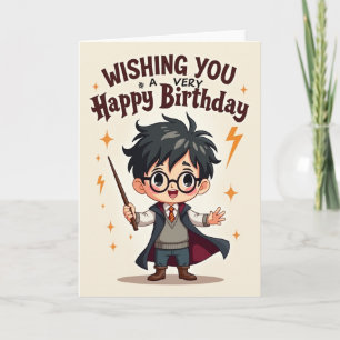 Cartão de Aniversário do Menino com Varinha Mágica