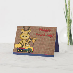 Cartão de aniversário do menino do girafa do beb