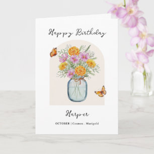 Cartão de Aniversário do Mês de Outubro com Flor d