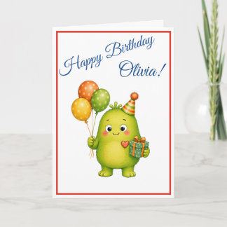 Cartão de Aniversário do Monstro Verde Fofo