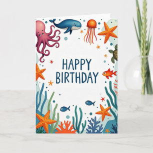 Cartão de Aniversário do Oceano Vibrante