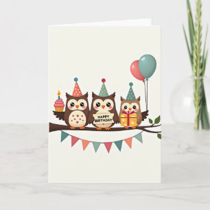 Cartão de Aniversário do Owlet com Galho