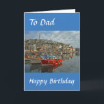 Cartão de aniversário do pai<br><div class="desc">Cartão de aniversário ao pai com a foto dos barcos no porto dos fotos novos da floresta</div>