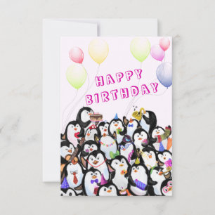 Cartão de Aniversário do Partido Pinguim Feliz - P