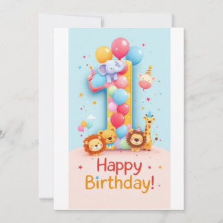 Cartão de Aniversário do Partido Safari, de Um Ano