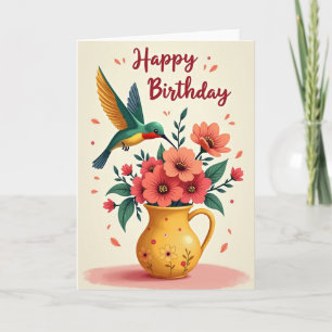Cartão de Aniversário do Pássaro Esmeralda Alegre