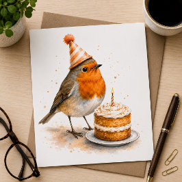 Cartão de Aniversário do Pássaro Robin Aquarela