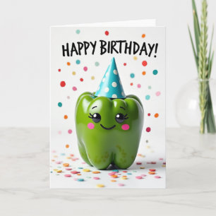 Cartão de Aniversário do Personagem Verde Alegre