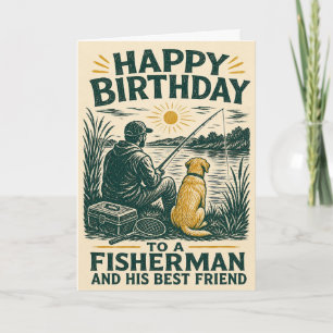 Cartão de Aniversário do Pescador e Seu Melhor Ami