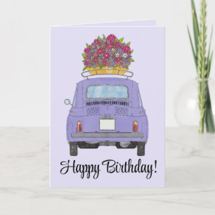 Cartão de Aniversário do Purple Retro Fiat 500