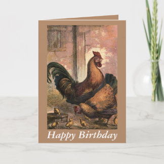 Cartão de Aniversário do Red Rooster, Hen e Pintin