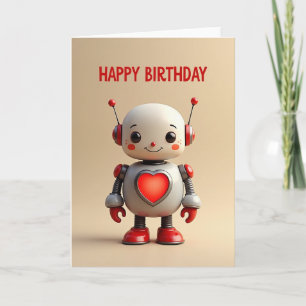 Cartão de Aniversário do Robô com Coração