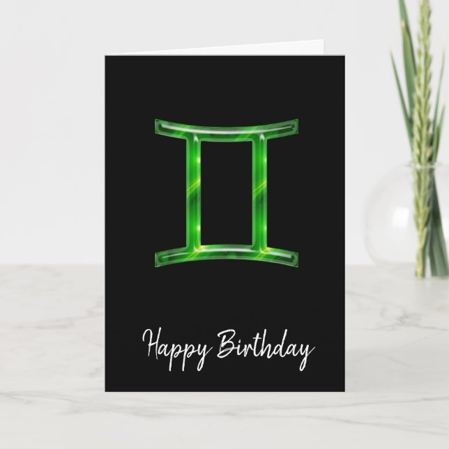 Cartão de Aniversário do Signo de Gêmeos Verde (Frente)